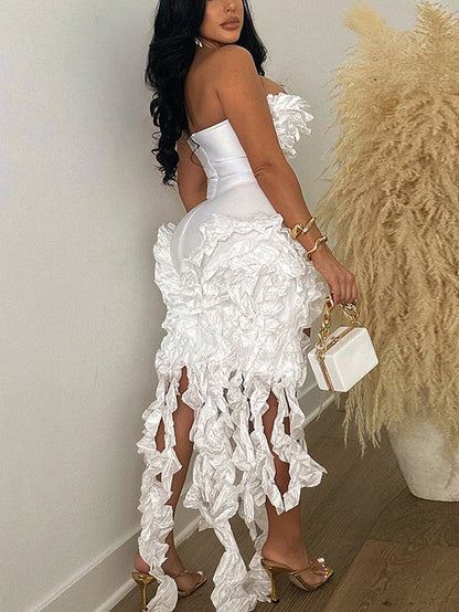 Strapless Ruffle High-Low Dress