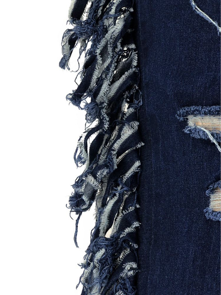 Plus Size Fringe Ripped Cutout Denim Jeans