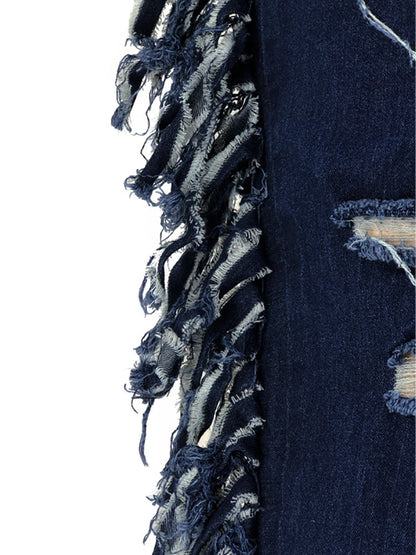 Plus Size Fringe Ripped Cutout Denim Jeans