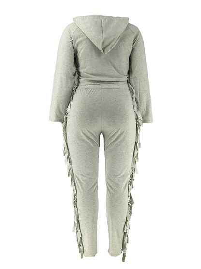 Two Pieces Plus Size Fringe Hooded Tracksuit