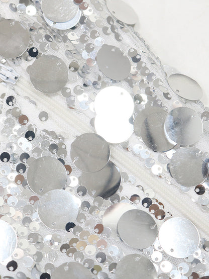 Sequin Halter Backless Feather Trim Dress