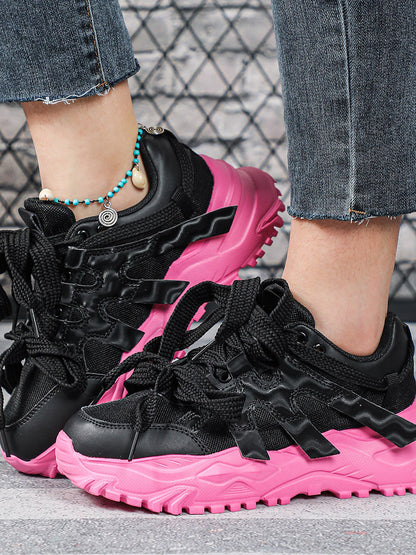 Thick Sole Breathable Mesh Lace-Up Sneakers