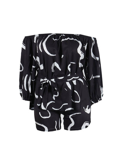 Off-Shoulder Printed Top and Solid Shorts