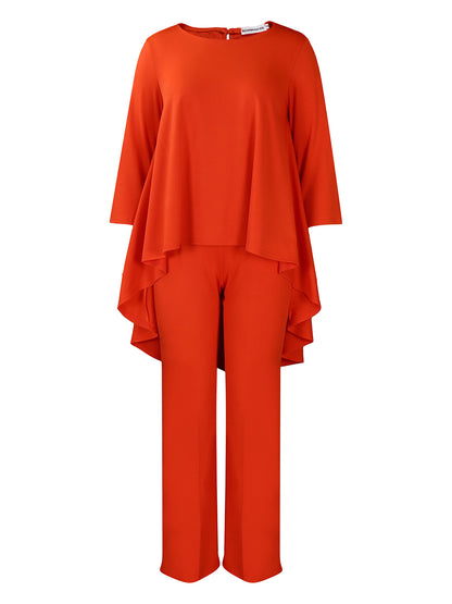Asymmetric Hem Top Wide Leg Pants Set