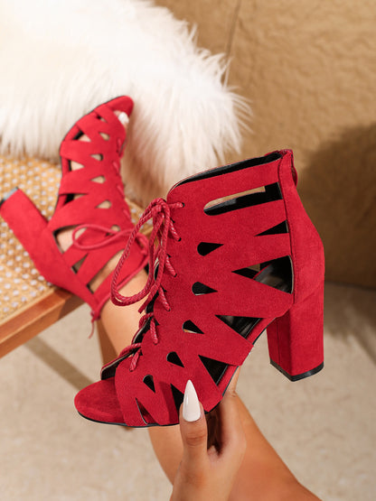 Peep Toe Cutout Heel Sandal Boots