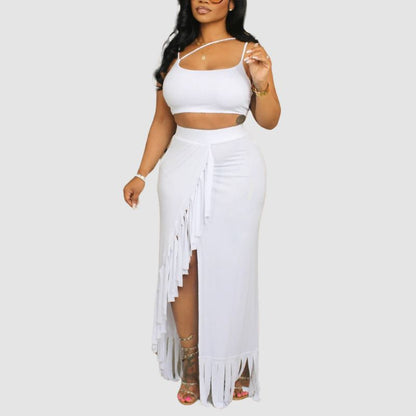 Conjunto de falda con borlas y tirantes