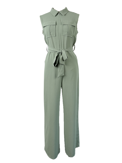 Lapel Lace-Up sleeveless jumpsuits