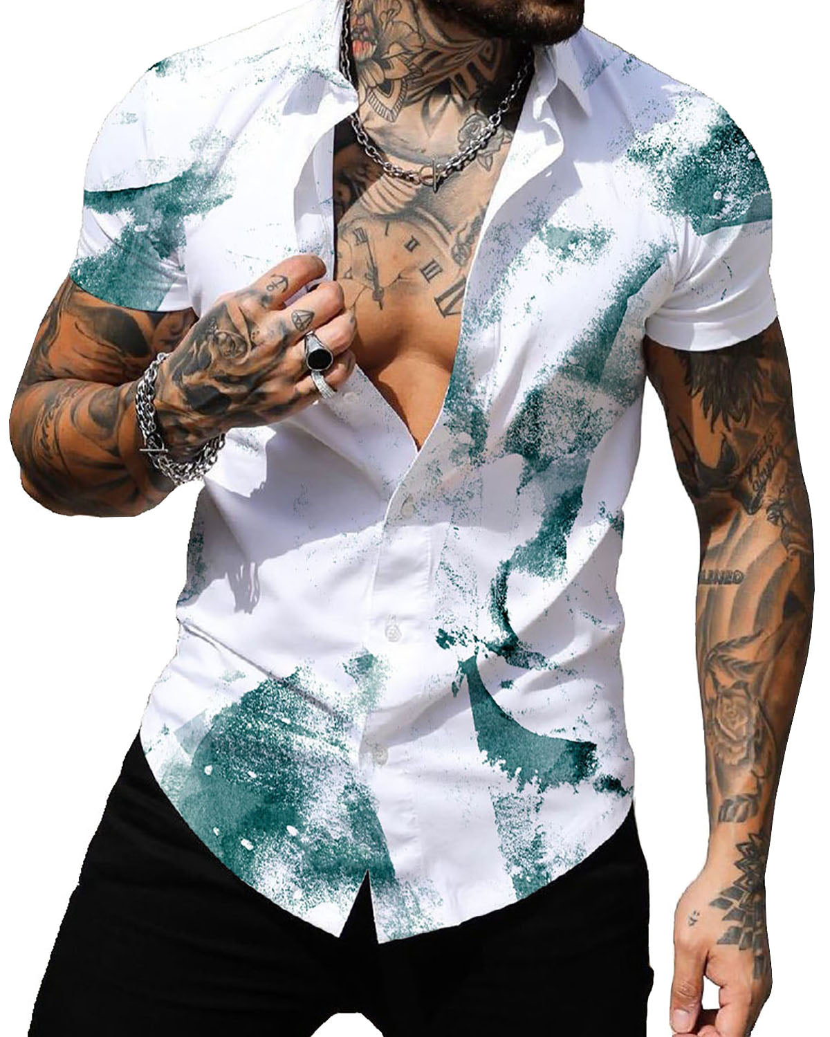 Mens Printed Short Sleeve Button Down Shirts