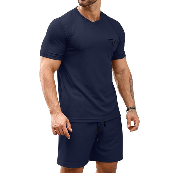 Mens Two Pieces Waffle Top Shorts Set