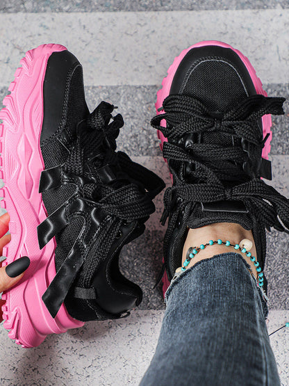 Thick Sole Breathable Mesh Lace-Up Sneakers