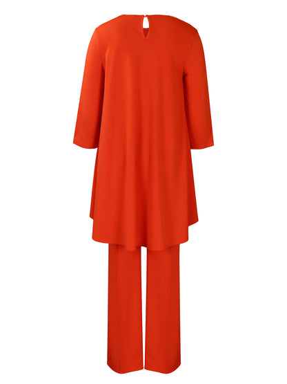 Asymmetric Hem Top Wide Leg Pants Set