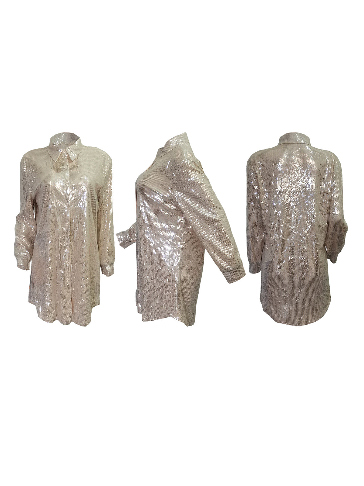 Camisas ajustadas de manga larga con patchwork de lentejuelas