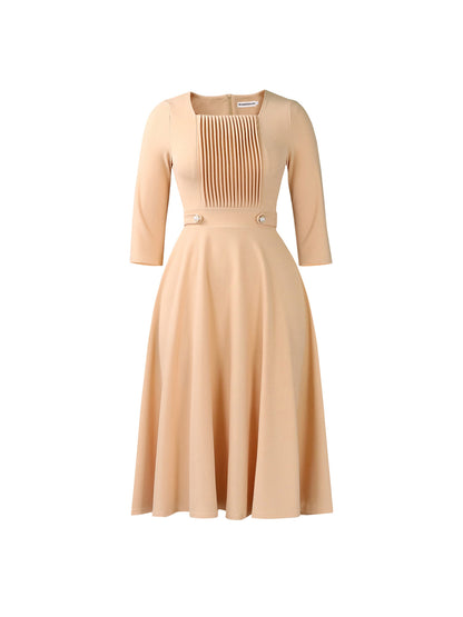 Plus Size Square Neck Pleated Dress