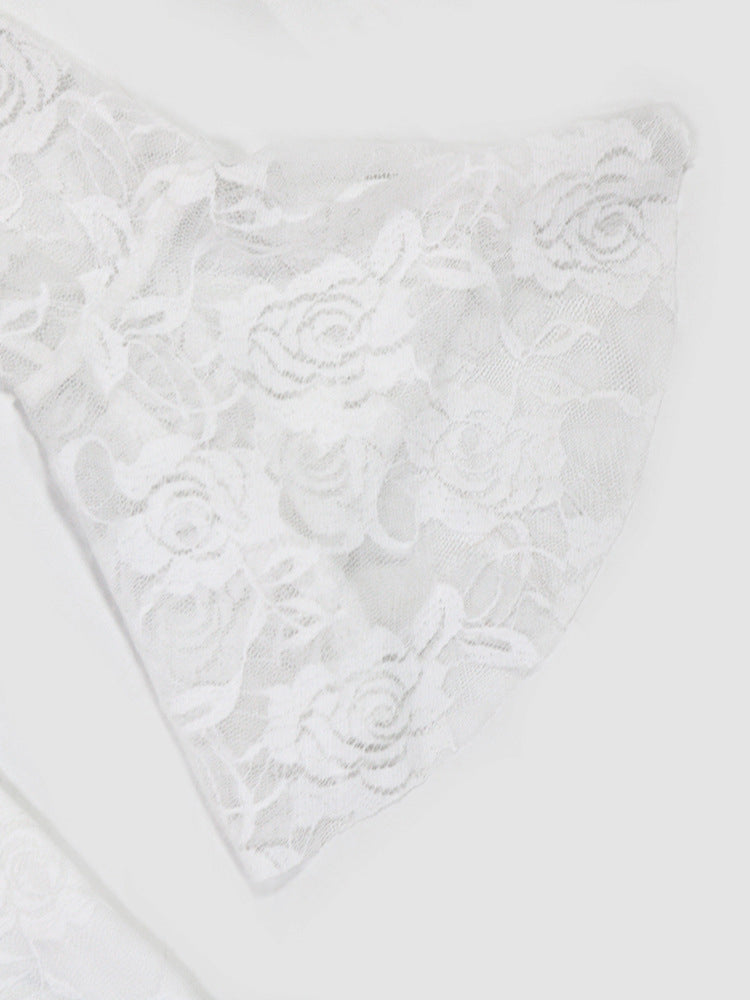 Off Shoulder Lace Asymmetric Ruffle Dress