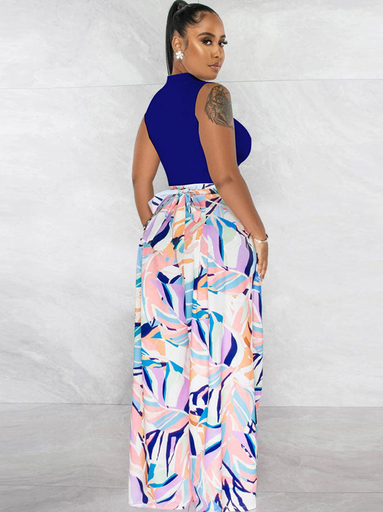 Two Piece Crop Top Floral Print Long Pants