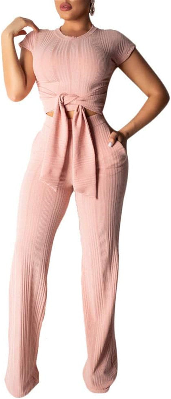 Two Piece Set Slim Top Wide Leg Pants