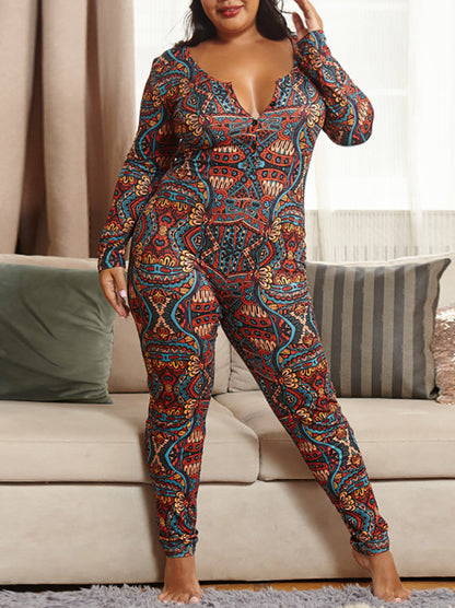 Christmas Print Long Sleeve Jumpsuit