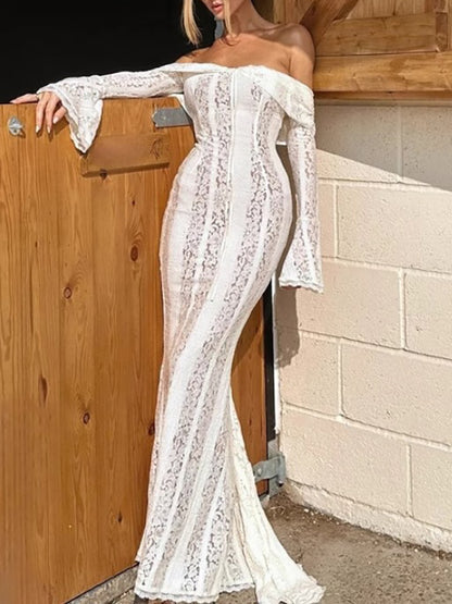 Off Shoulder Lace Maxi Dress