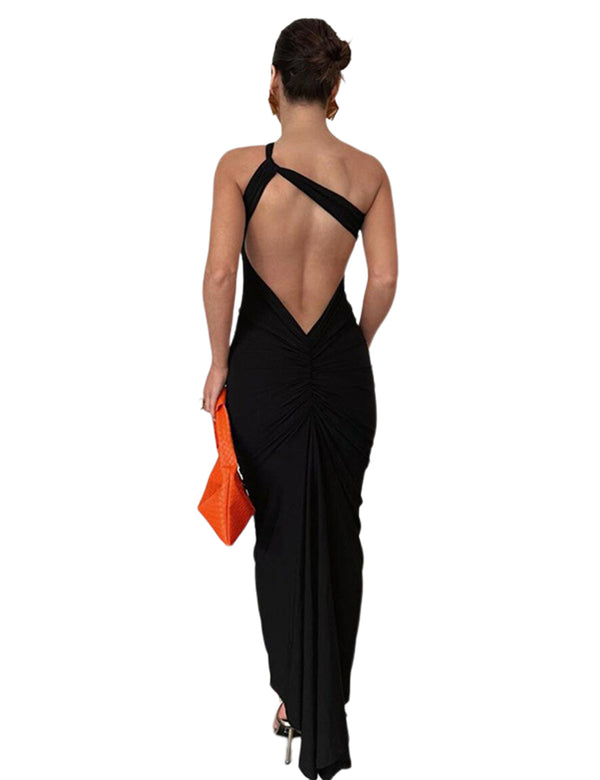 One Shoulder Backless Maxi Dress