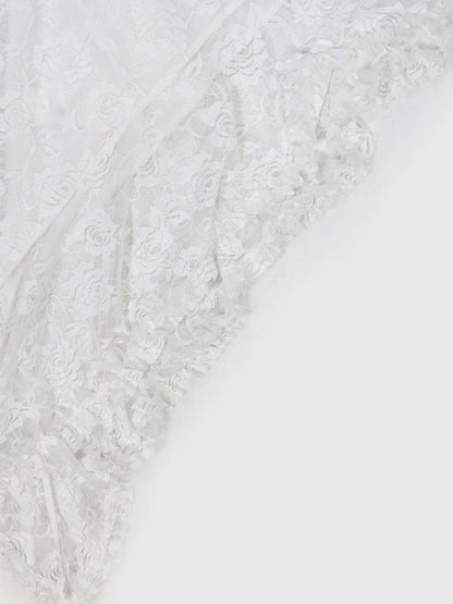 Off Shoulder Lace Asymmetric Ruffle Dress