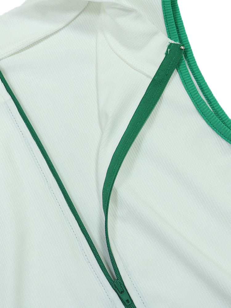 Sleeveless Zip-Up Crop Top Pleated Skirt Set