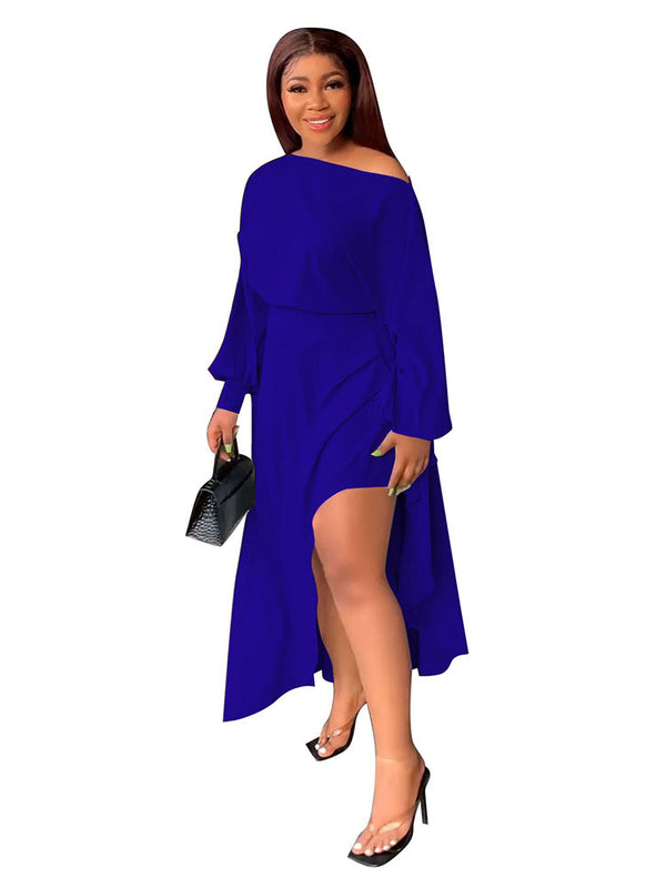 Long Sleeve Ruched Side Split Maxi Dress