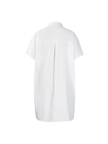 Studded Trim Oversized Shirt Midi Dress