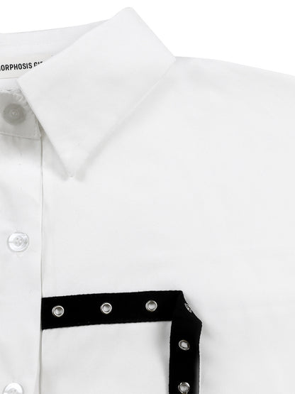 Studded Trim Oversized Shirt Midi Dress