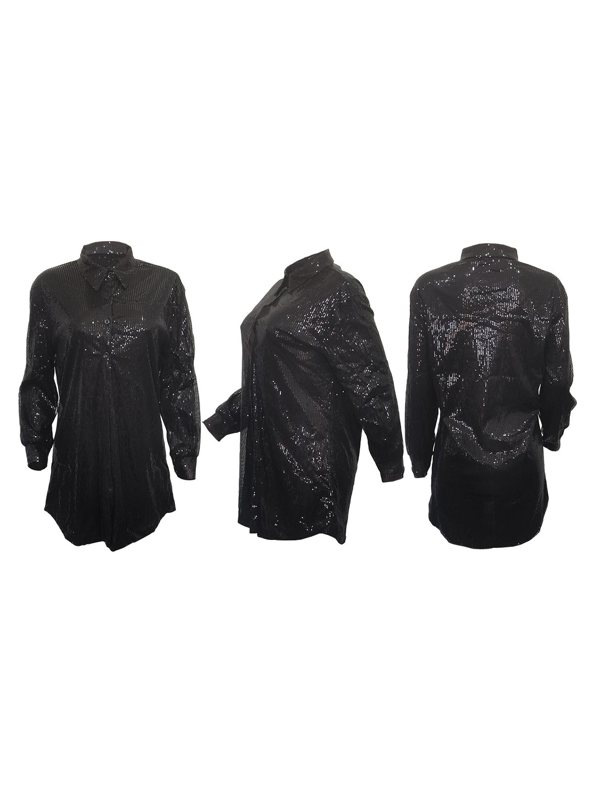 Camisas ajustadas de manga larga con patchwork de lentejuelas