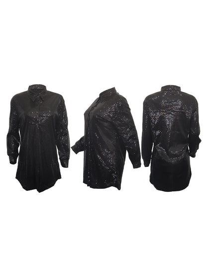 Camisas ajustadas de manga larga con patchwork de lentejuelas