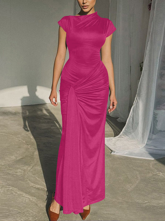 Mock Neck Bandage Ruched Maxi Dress