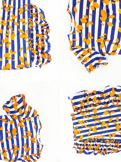 Mamelucos con volantes y estampado de rayas de manga corta 