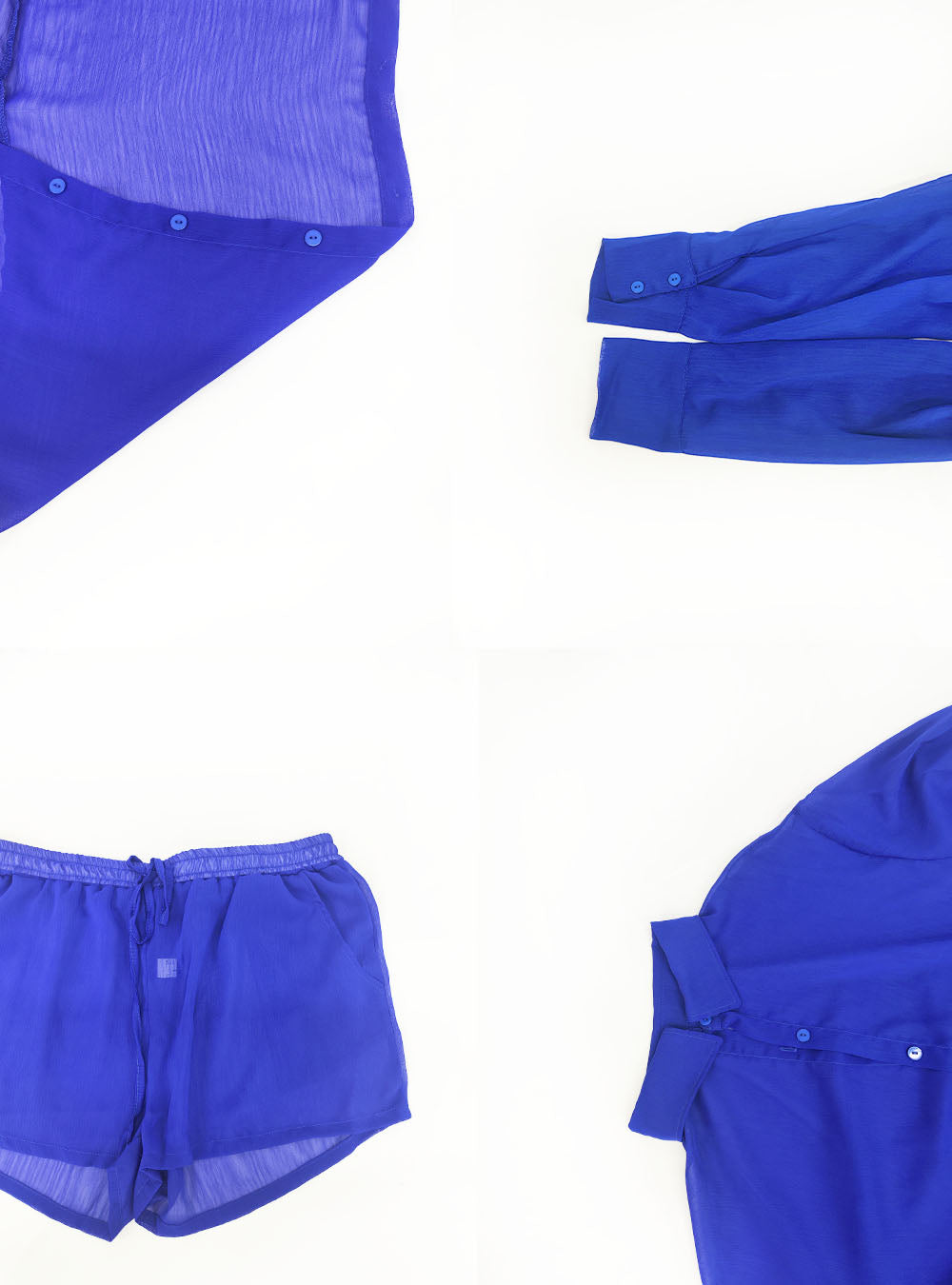 Tops y pantalones cortos de manga larga de gasa de dos piezas