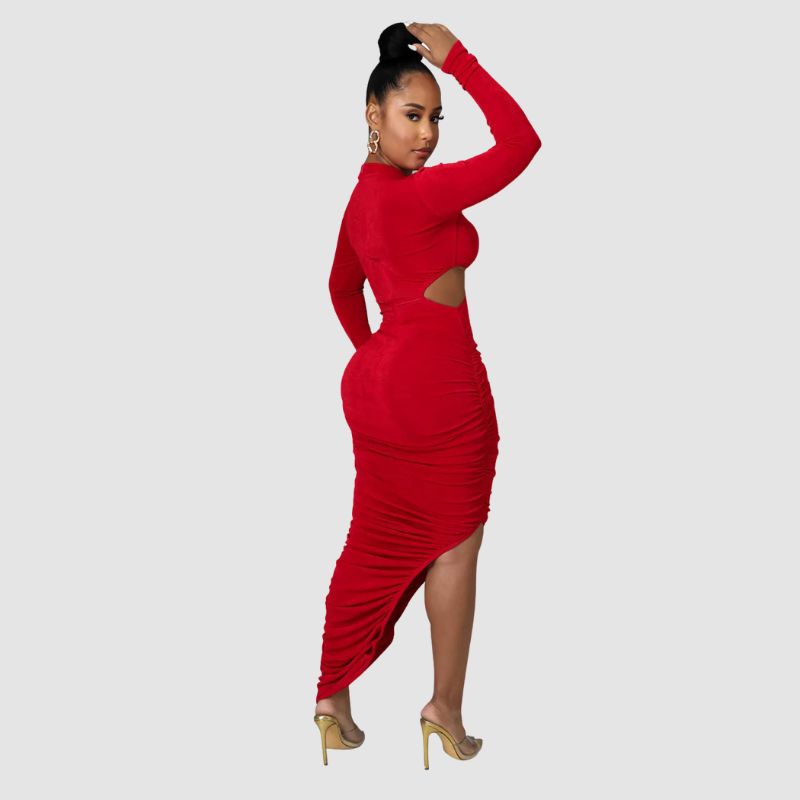 Vestido midi plisado de color liso