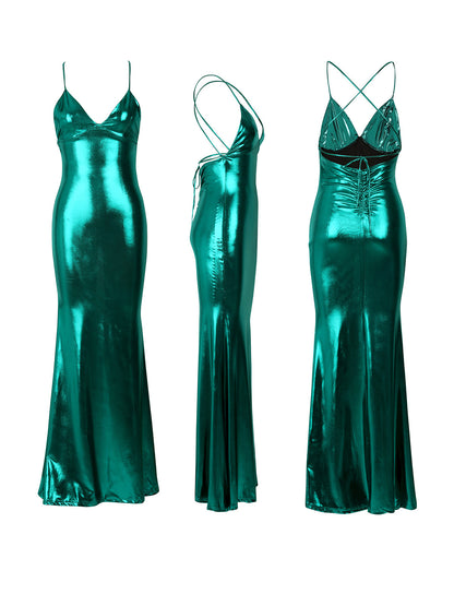 Metallic Spaghetti Strap Maxi Dress