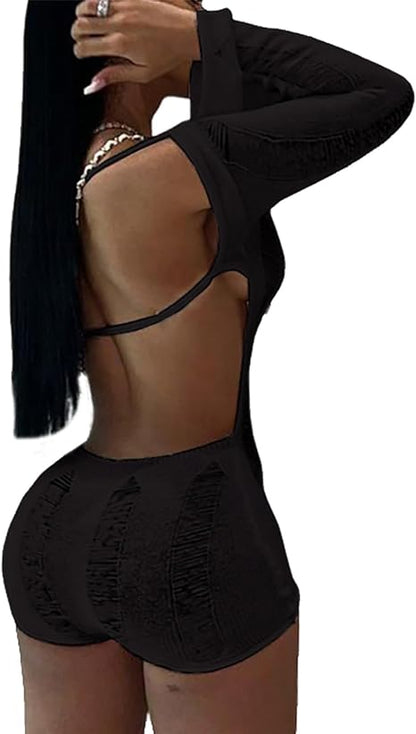 Hollow Out Backless Off Shoulder Bodycon Short Jumpsuit