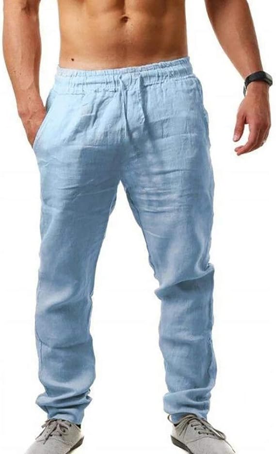 Pantalones casuales de lino con cordón para hombre