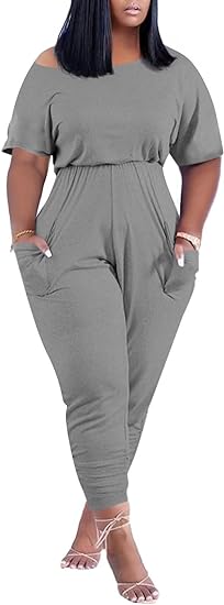 Plus Size Solid Color Off Shoulder Jumpsuit