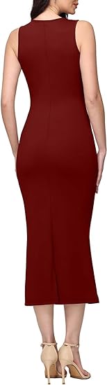 Vestido largo ajustado sin mangas con cuello cuadrado