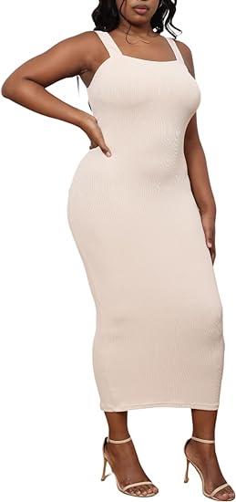 Solid Color Ribbed Sleeveless Cami Maxi Dress