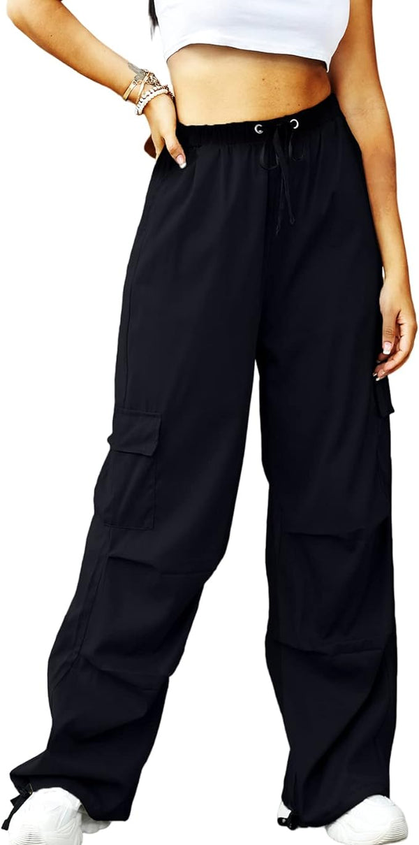 Drawstring High Waist Ruched Cargo Pants