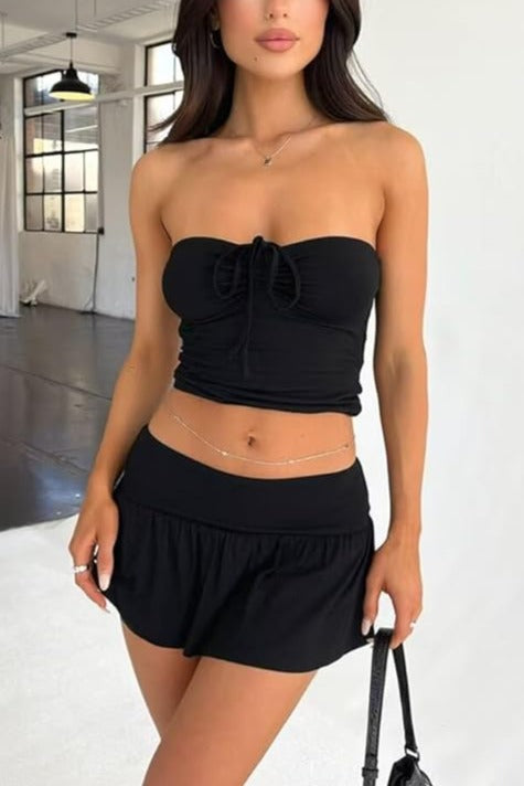 Two Piece Ruched Tube Top A-line Skirt