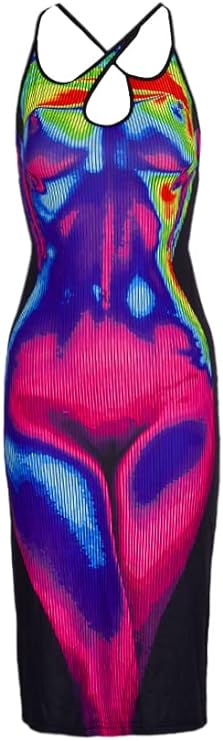 Tie Dye Print Sleeveless Bodycon Midi Dress