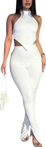 Two Piece Sleeveless Top Ribbed Long Pants