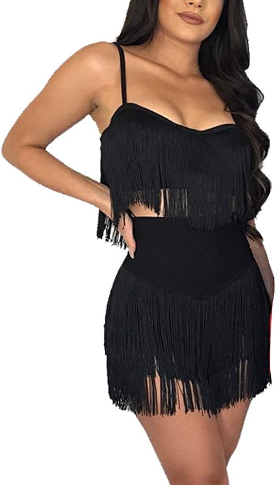 Two Piece Camisole Fringe Top skirt Set