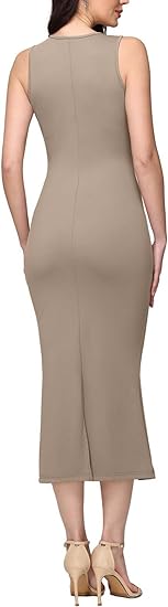 Vestido largo ajustado sin mangas con cuello cuadrado