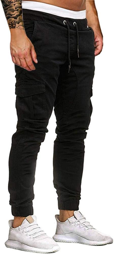 Mens Solid Color Drawstring Long Pants