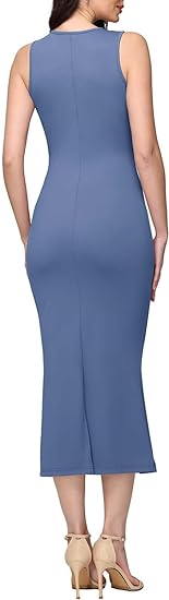 Vestido largo ajustado sin mangas con cuello cuadrado