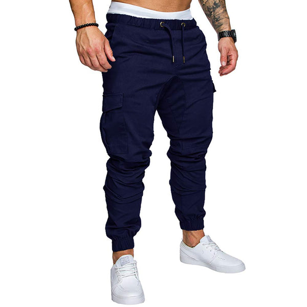 Pantalones casuales de corte slim con múltiples bolsillos para hombre