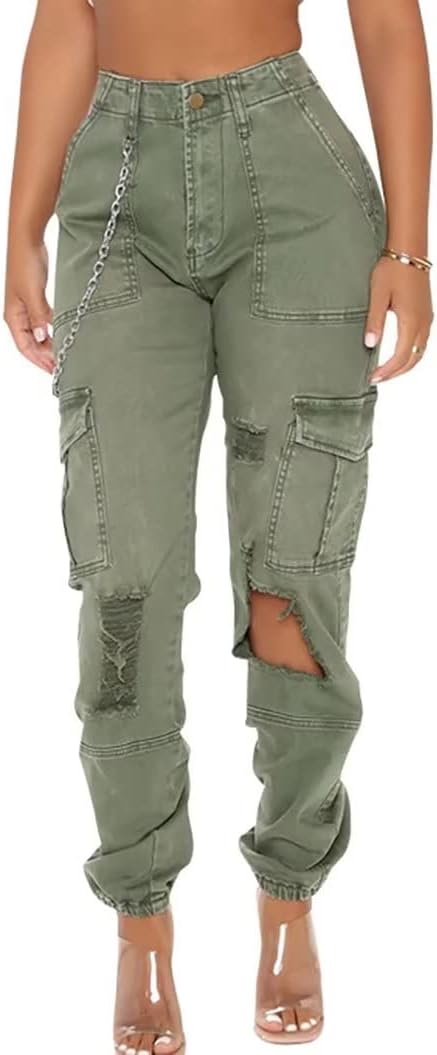 Pantalones largos rasgados con estampado de camuflaje